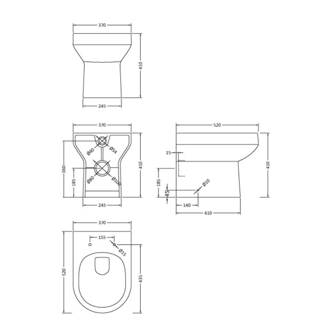 White Contemporary D-shape Back To Wall Toilet Pan
