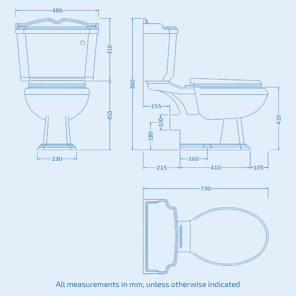 Legend Traditional Bathroom Suite - Toilet and Full Pedestal Basin with 2 Tap Holes