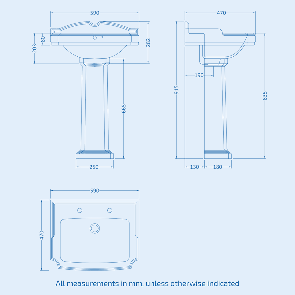Legend Traditional Bathroom Suite - Toilet and Full Pedestal Basin with 2 Tap Holes