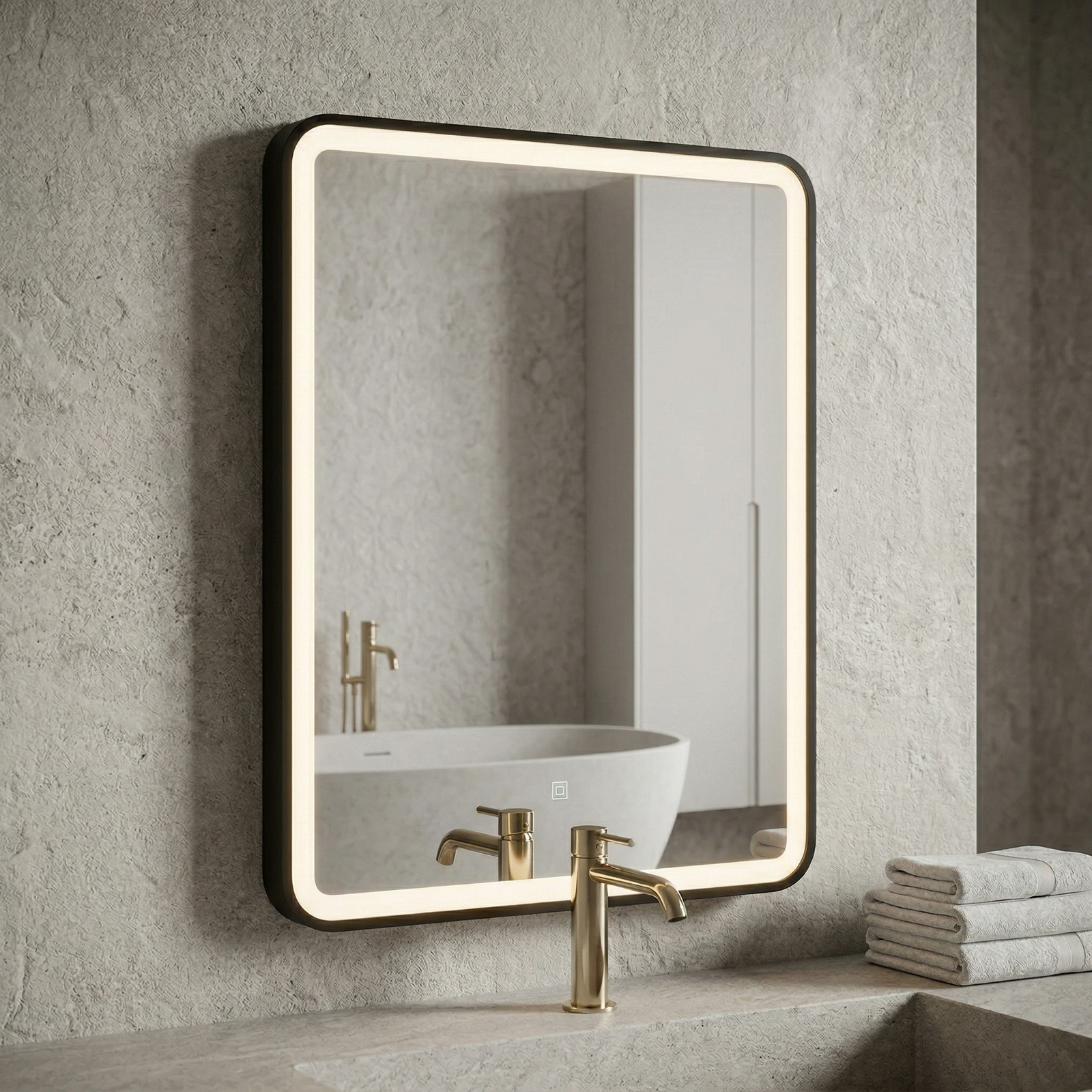 Kartell Nero 500mm W x 700mm H Rectangle Black Frame Front Lid LED Mirror Wall Mounted - NE5070
