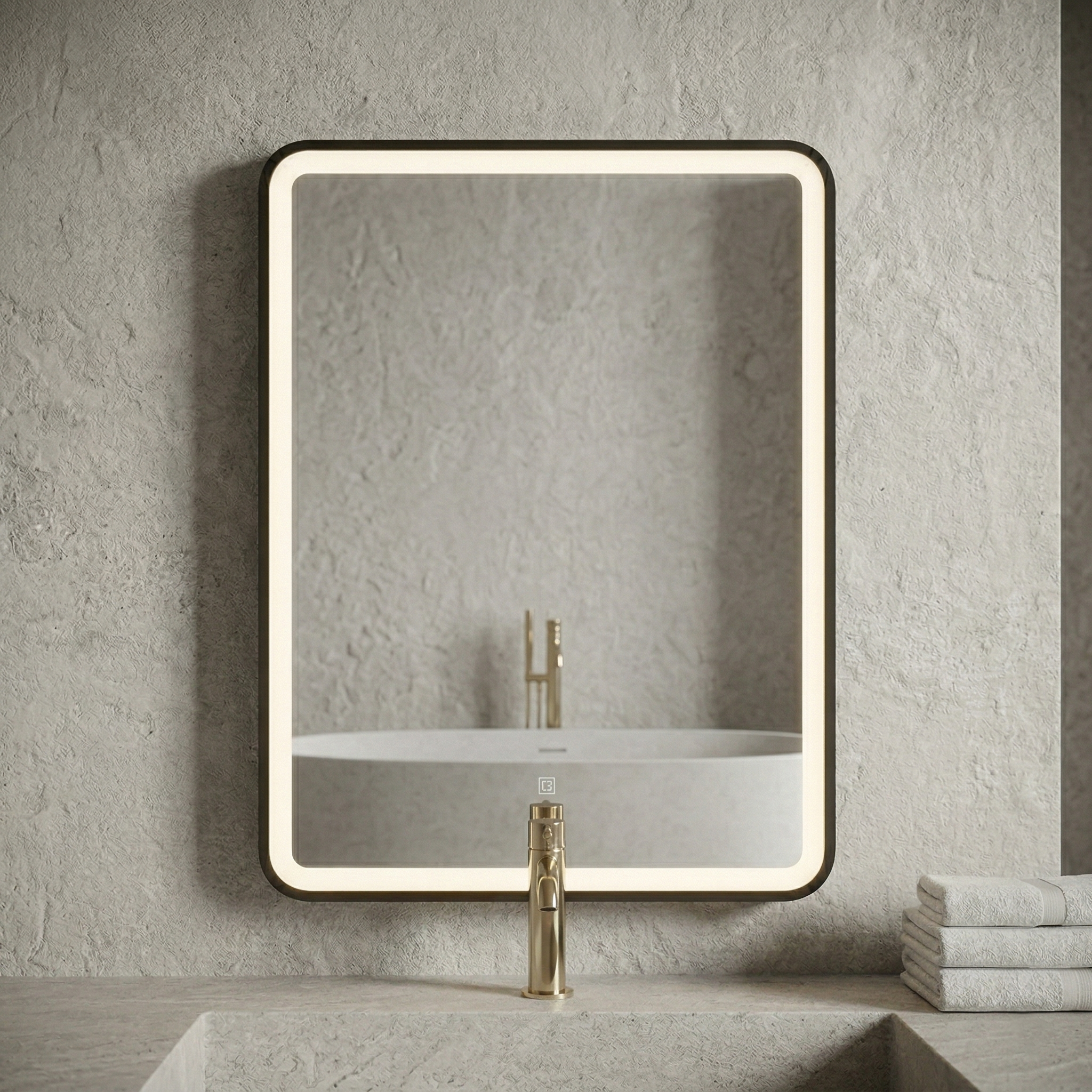 Kartell Nero 500mm W x 700mm H Rectangle Black Frame Front Lid LED Mirror Wall Mounted - NE5070