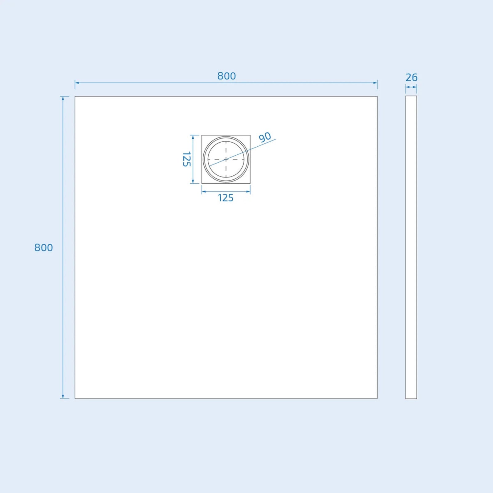 800x800m shower tray image # Options_800 × 800 mm