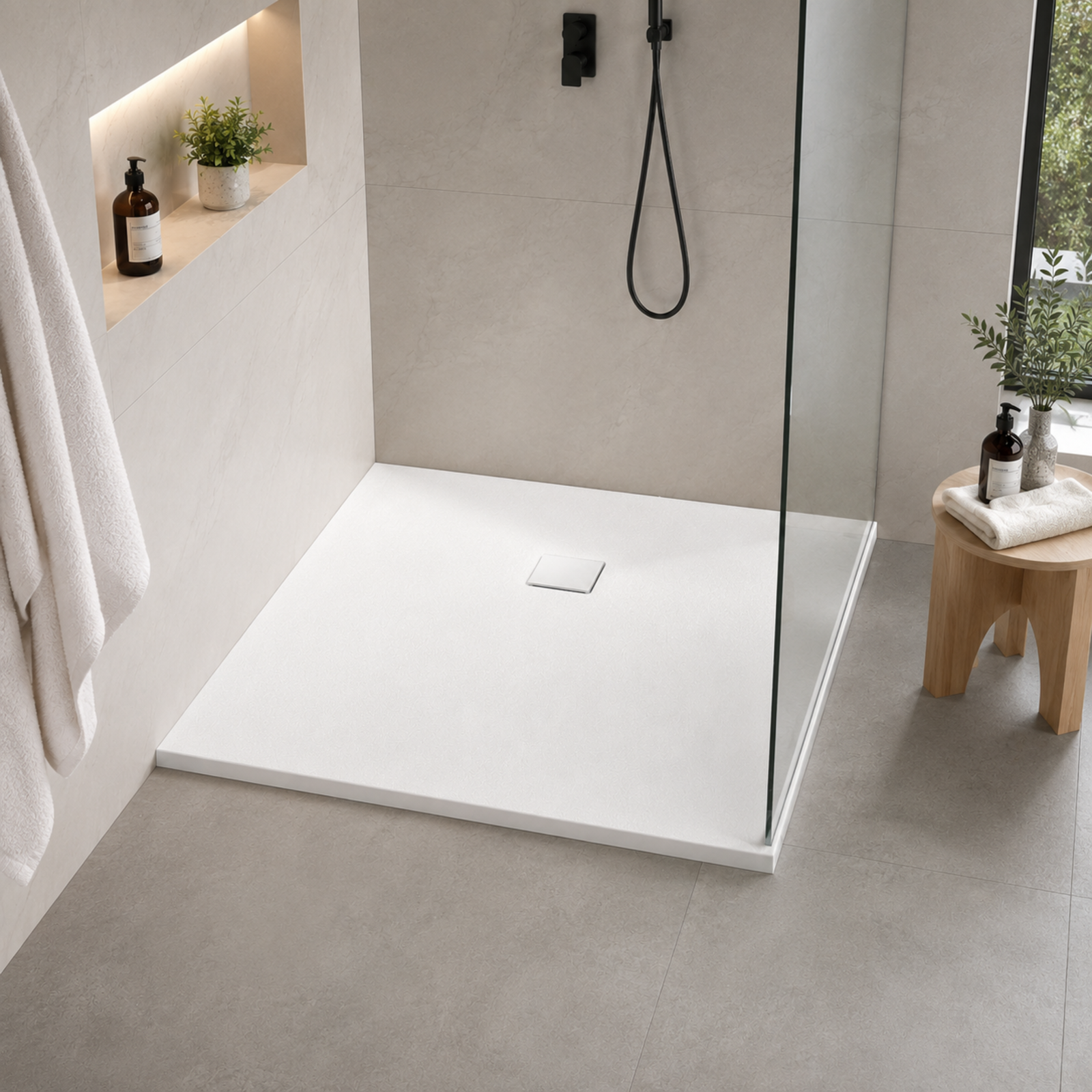Matte White Square SMC Shower Tray for Walk in Wet Room