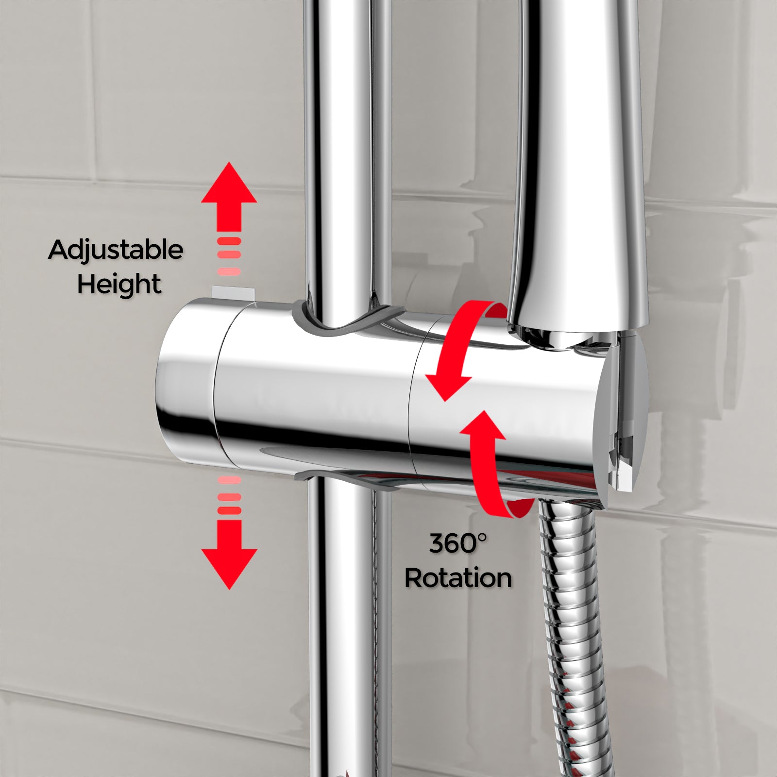 Round ABS Adjustable Showerhead Holder Slider Bracket Chrome