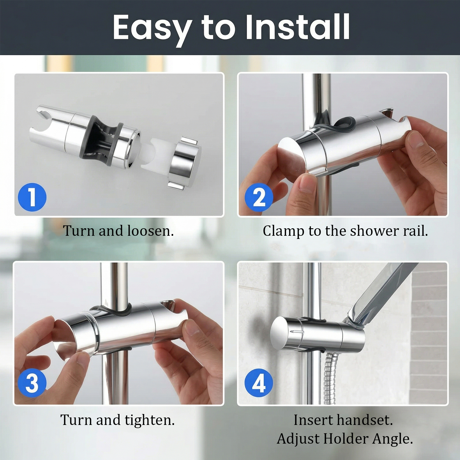 Universal Adjustable Shower Head Holder Chrome for Round Shower Rail 18mm to 25mm