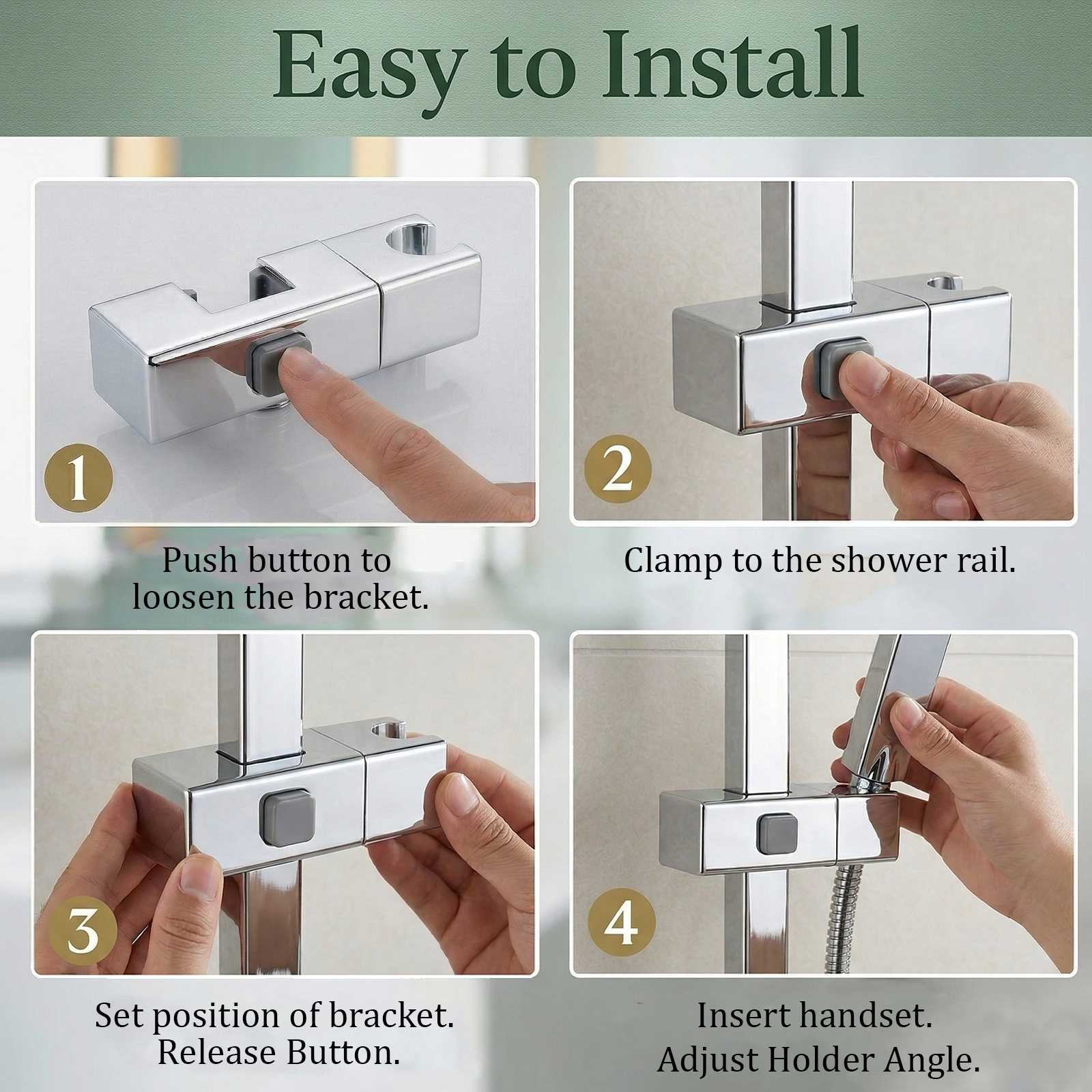 Rotatable Adjustable Showerhead Holder Slider Bracket Chrome for Rectangular Shower Rail 18mm D x 30mm W