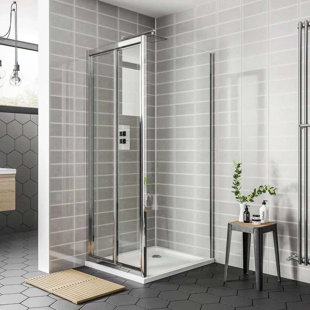 Chrome 1000mm Tempered Glass Bi-fold Shower Door 1000mm Side Panel