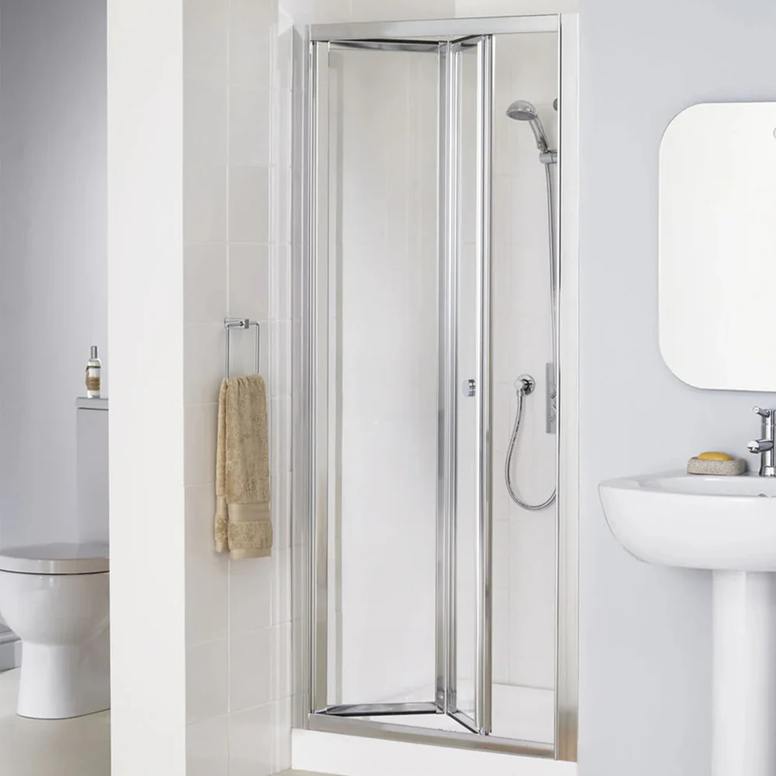 Chrome 760mm W x 1900mm H Bi-Fold Shower Door Tempered Glass