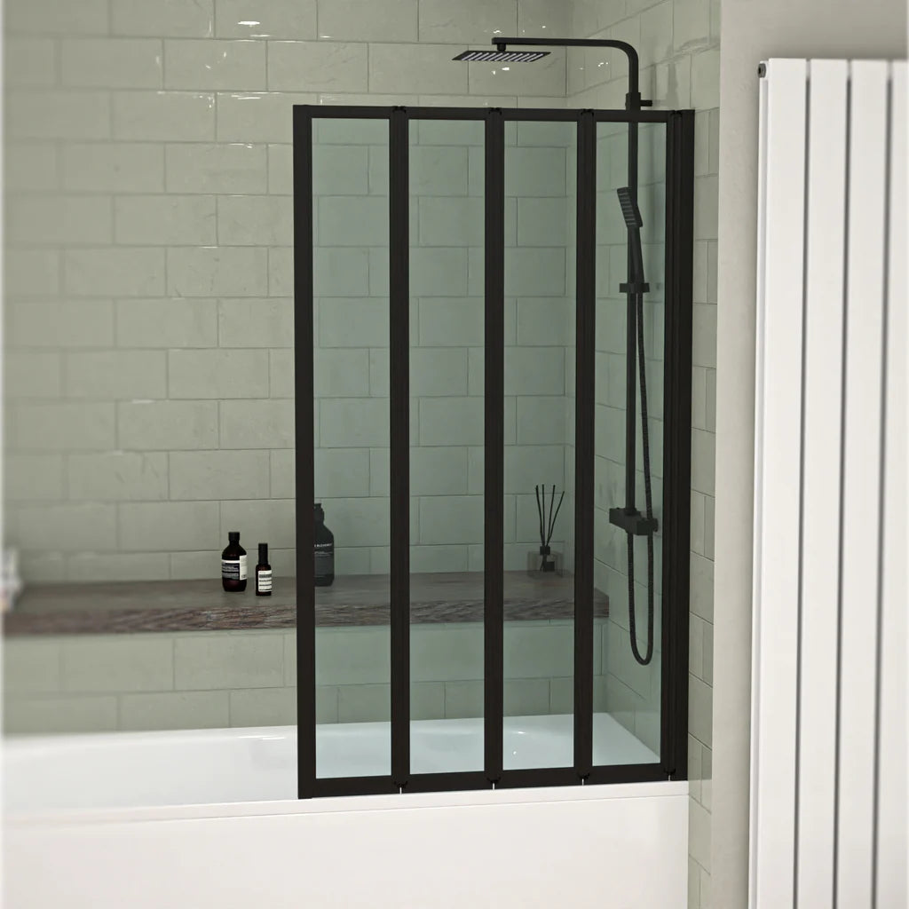 Matt Black Frame 800 X 1400 Mm 4 Fold Door Bath Shower Screen