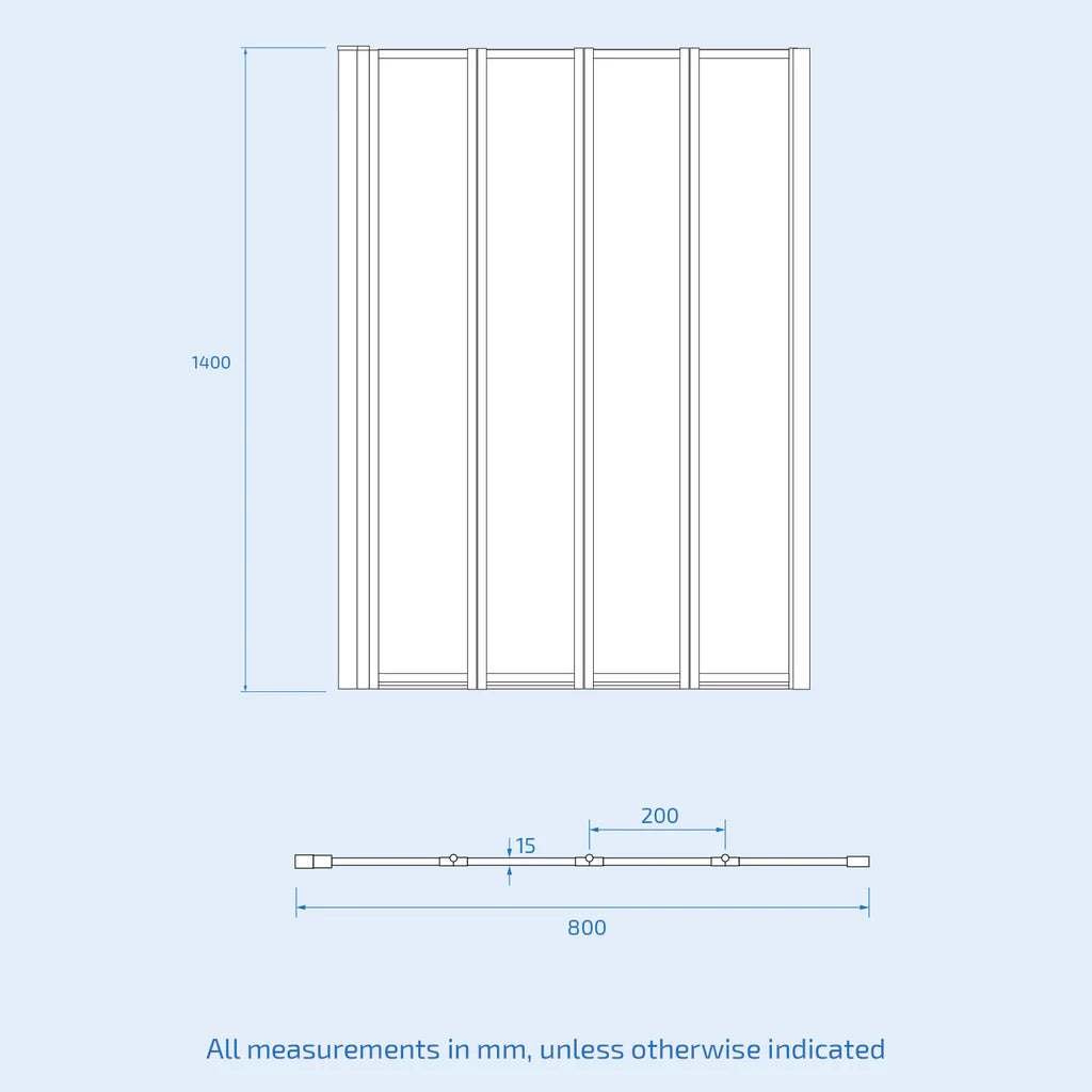 Chrome Frame 800 X 1400 Mm 4 Fold Door Bath Shower Screen