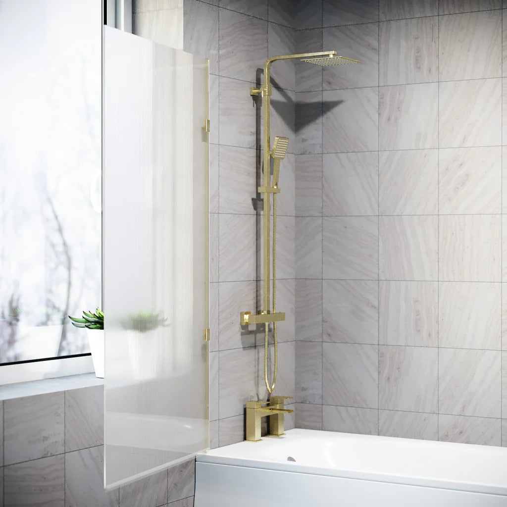 Brushed Brass 800mm Fluted Bath Screen with Brushed Brass Aluminium and Parts