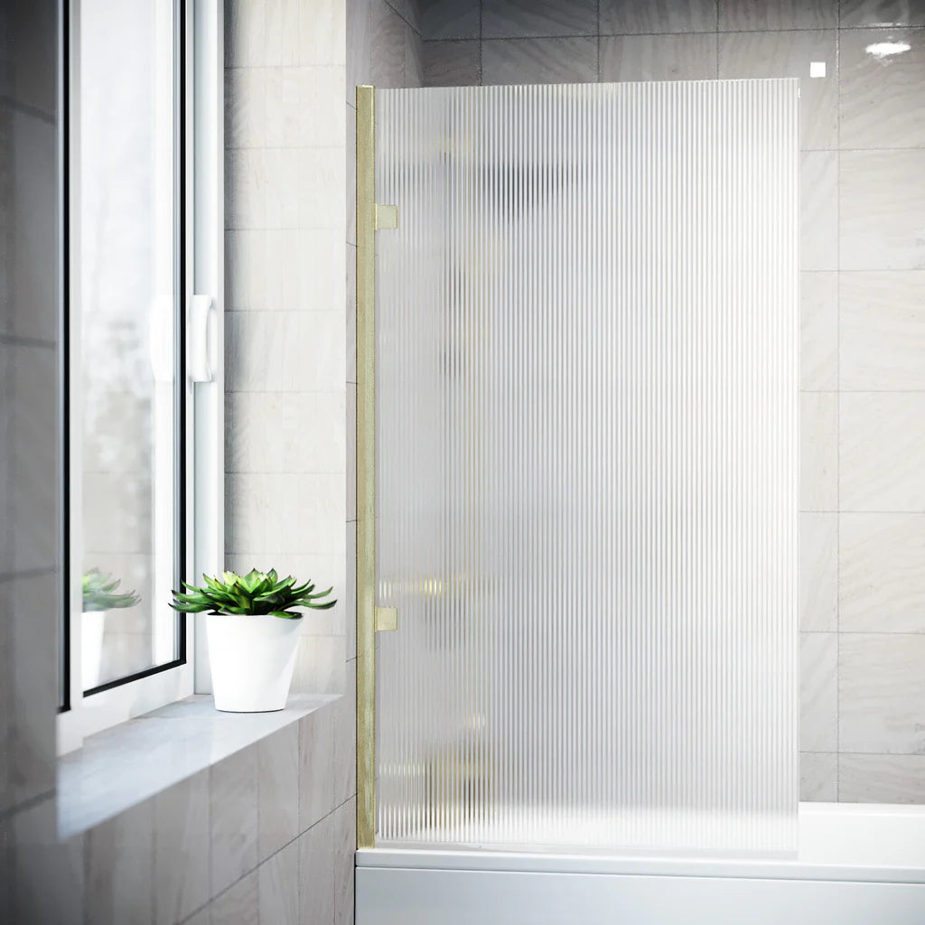Brushed Brass 800mm Fluted Bath Screen with Brushed Brass Aluminium and Parts
