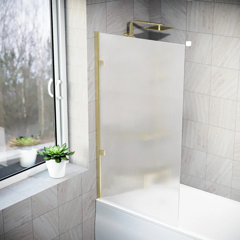 Brushed Brass 800mm Fluted Bath Screen with Brushed Brass Aluminium and Parts