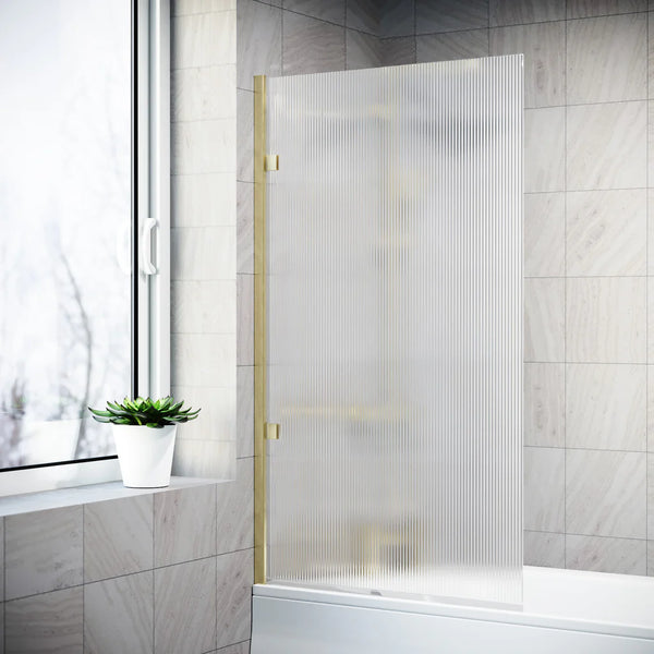 Brushed Brass 800mm Fluted Bath Screen with Brushed Brass Aluminium and Parts