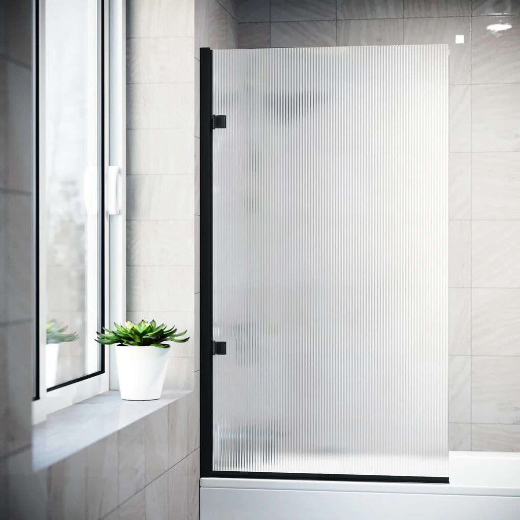Matte Black 800mm Fluted Bath Screen with Matte Black Aluminium and Parts