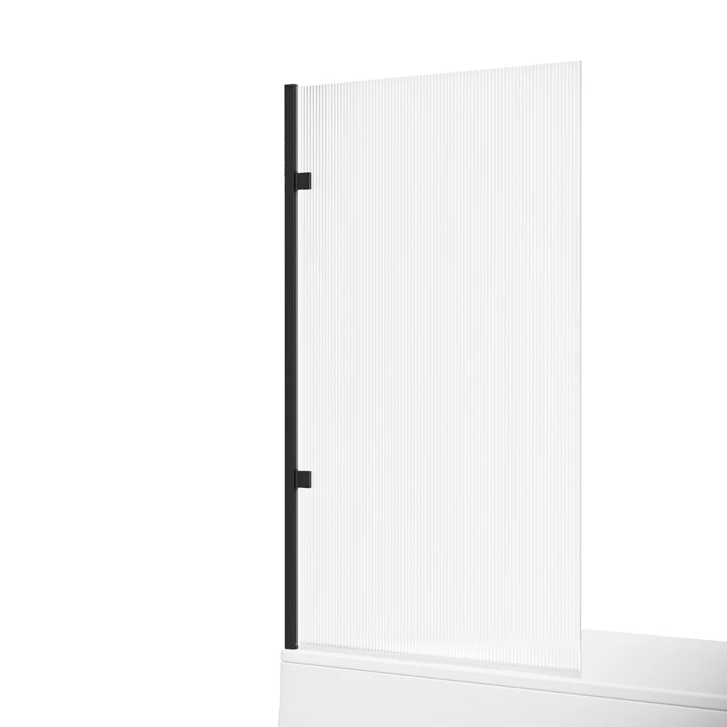 Matte Black 800mm Fluted Bath Screen with Matte Black Aluminium and Parts