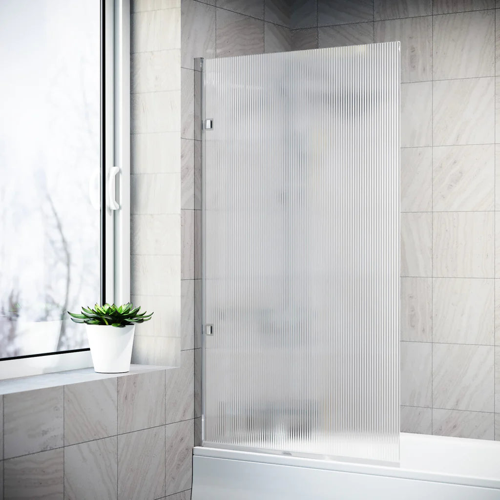 Chrome 800mm Fluted Bath Screen with Chrome and Parts