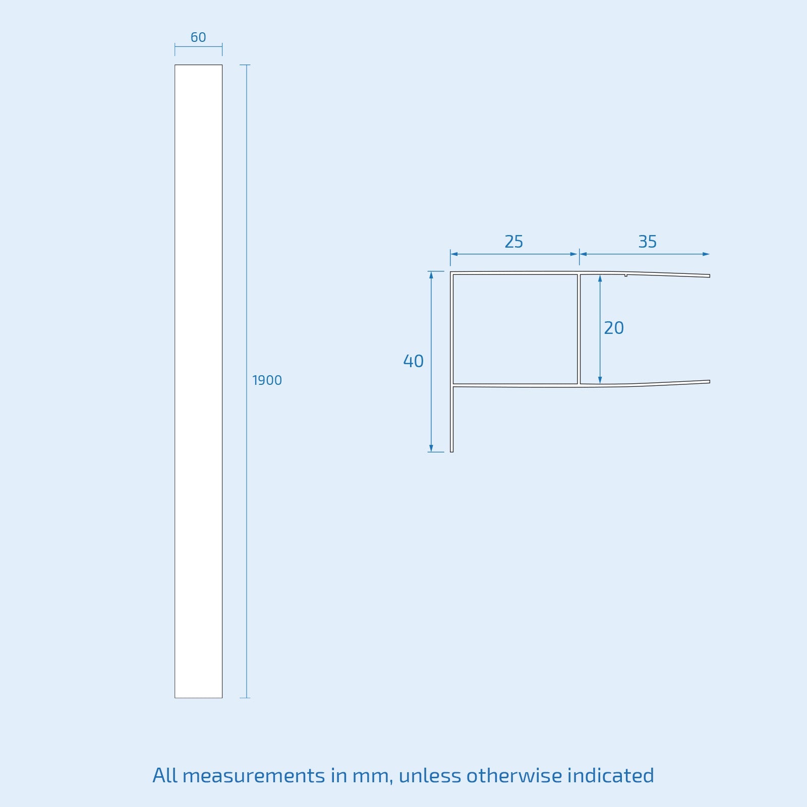 1900 mm Brushed Brass Profile Extension 20mm Wall Adjustment Kit
