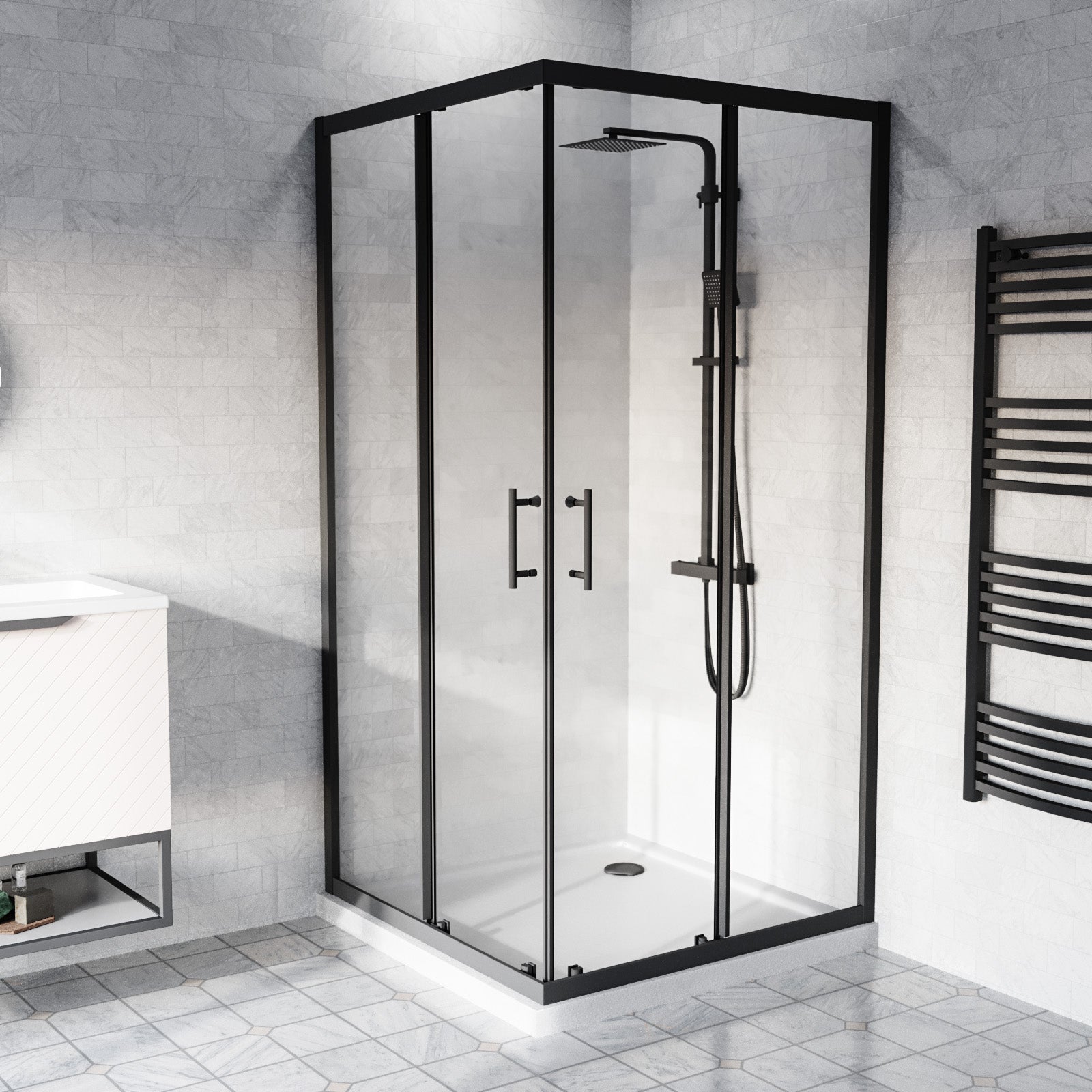 Manga 760 x 760mm Square Sliding Door Shower Enclosure Matte Black