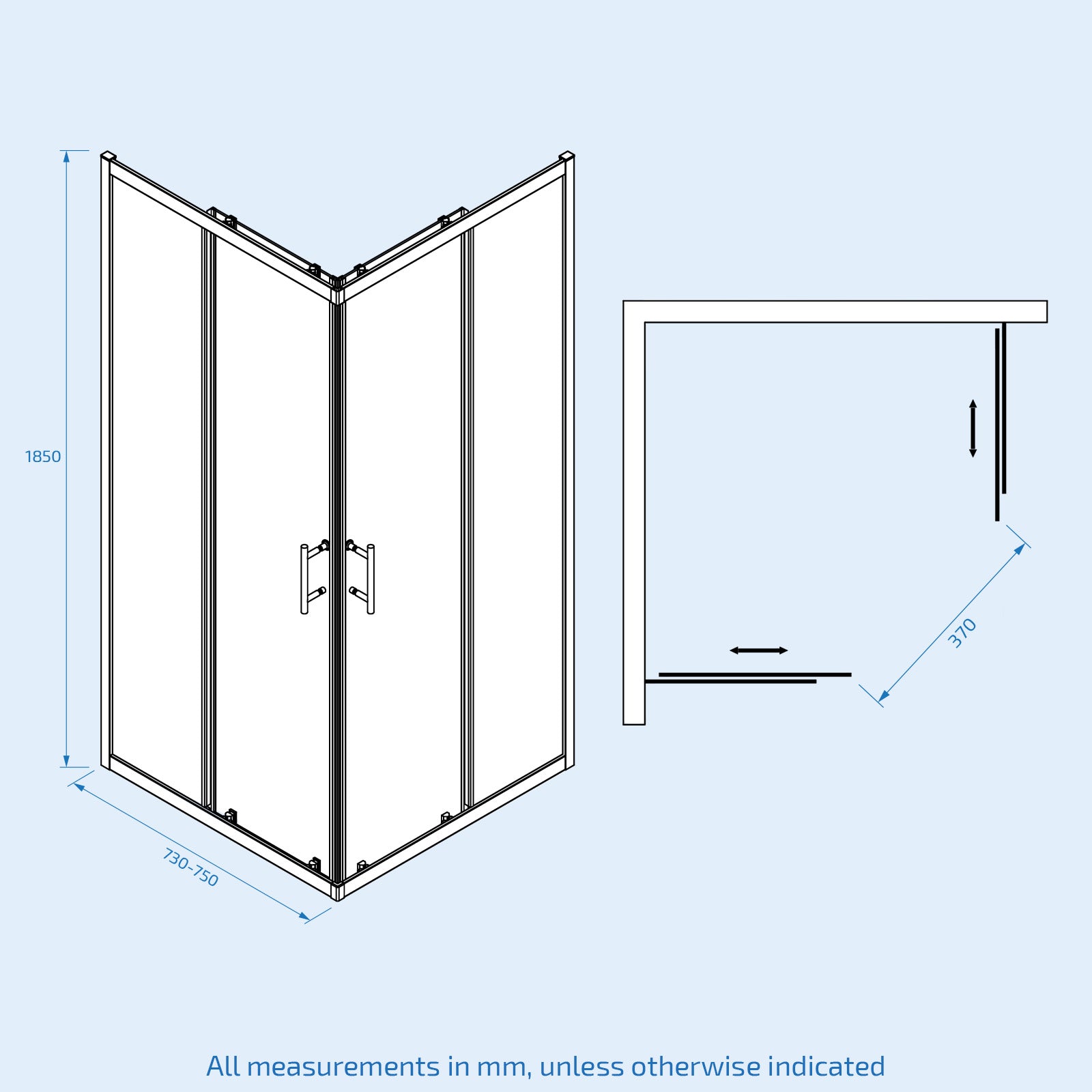 Manga 760 x 760mm Corner Entry Sliding Door Shower Enclosure With Tray Black