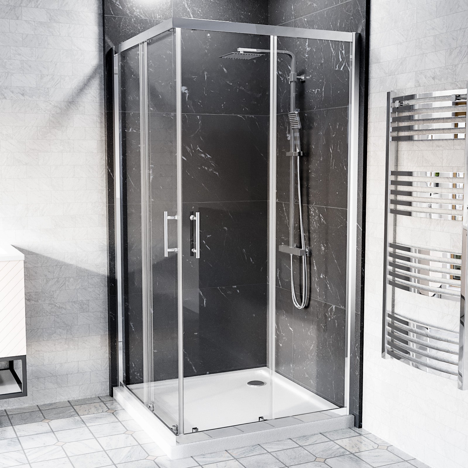 Manga 800 x 800mm Square Corner Entry Sliding Door Shower Enclosure Chrome