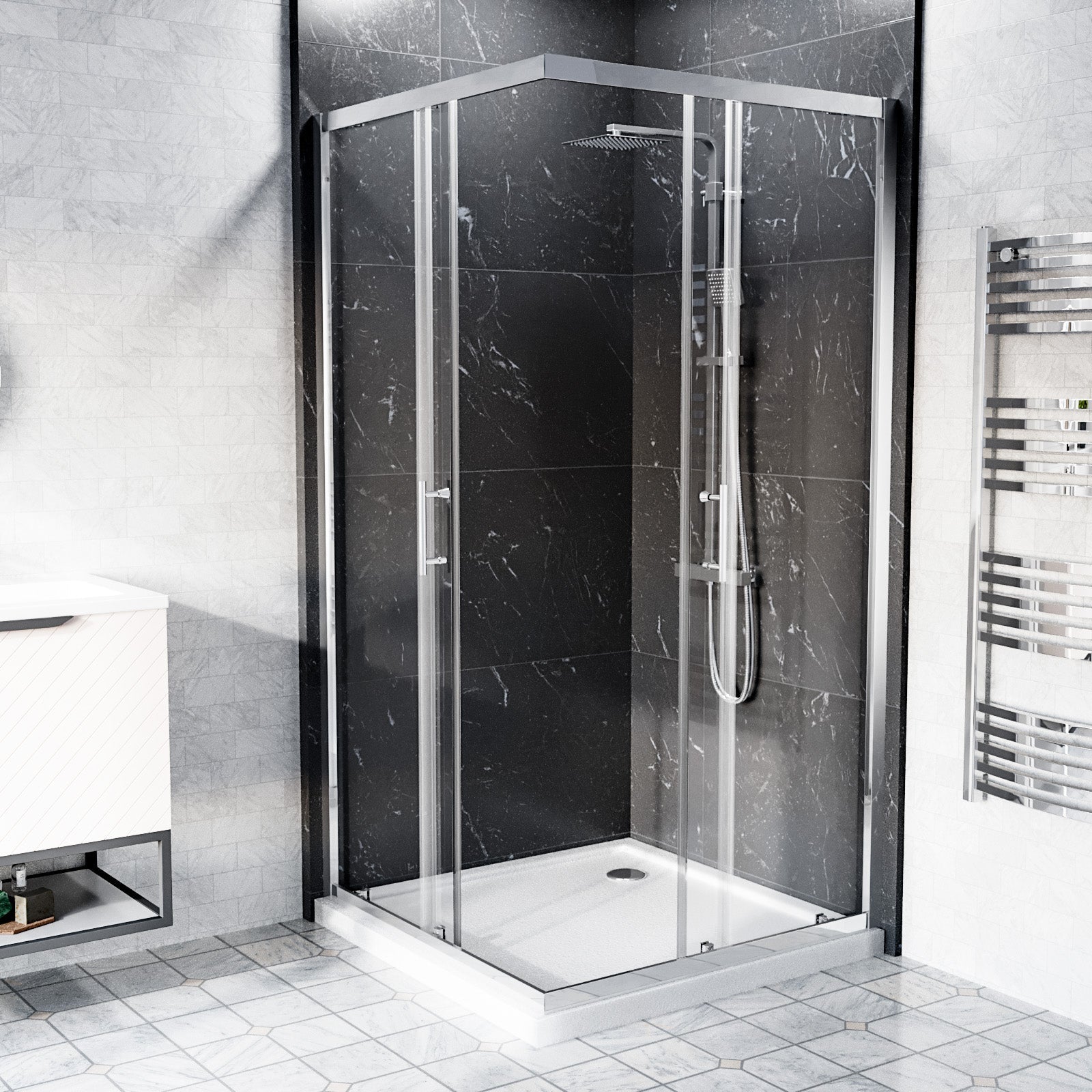 Manga 900 x 900mm Square Corner Entry Sliding Door Shower Enclosure Chrome