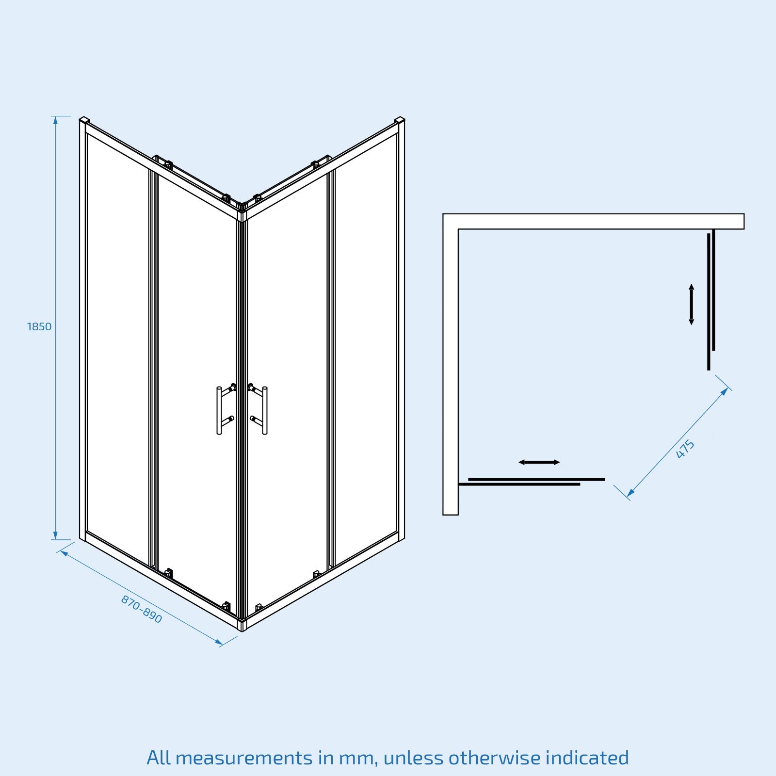 Manga 900 x 900mm Corner Entry Sliding Door Shower Enclosure With Tray Chrome