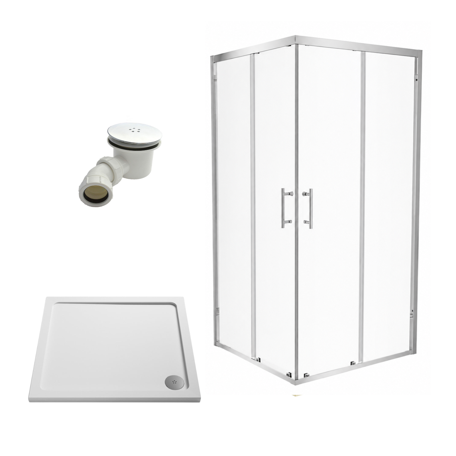 Manga 800 x 800mm Corner Entry Chrome Sliding Door Shower Enclosure With White Tray & Waste