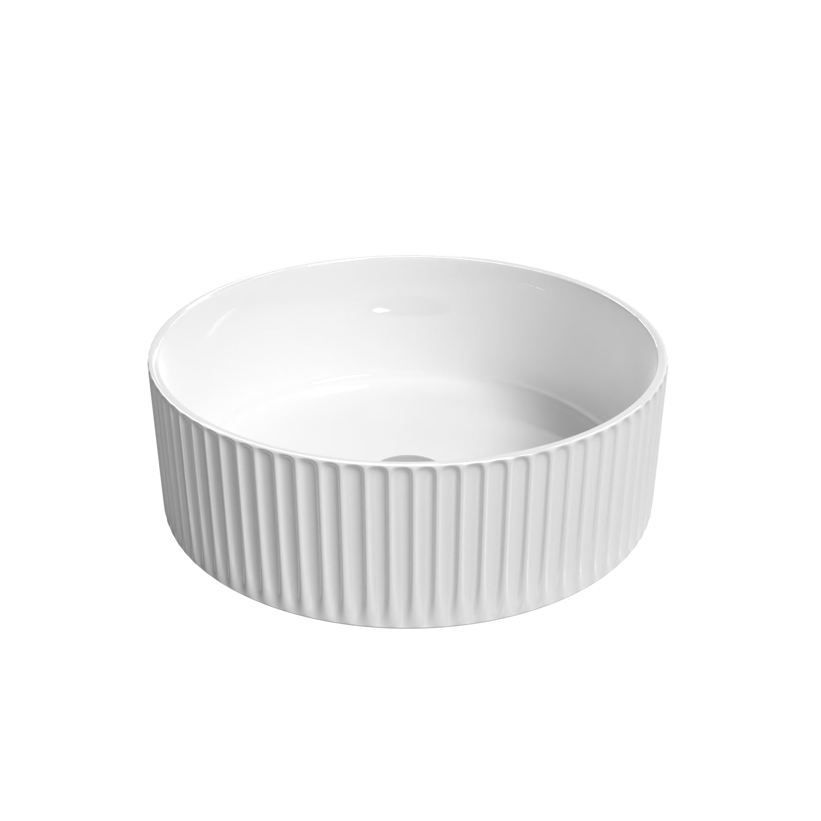 360mm Fluted Round Countertop Sink Gloss White