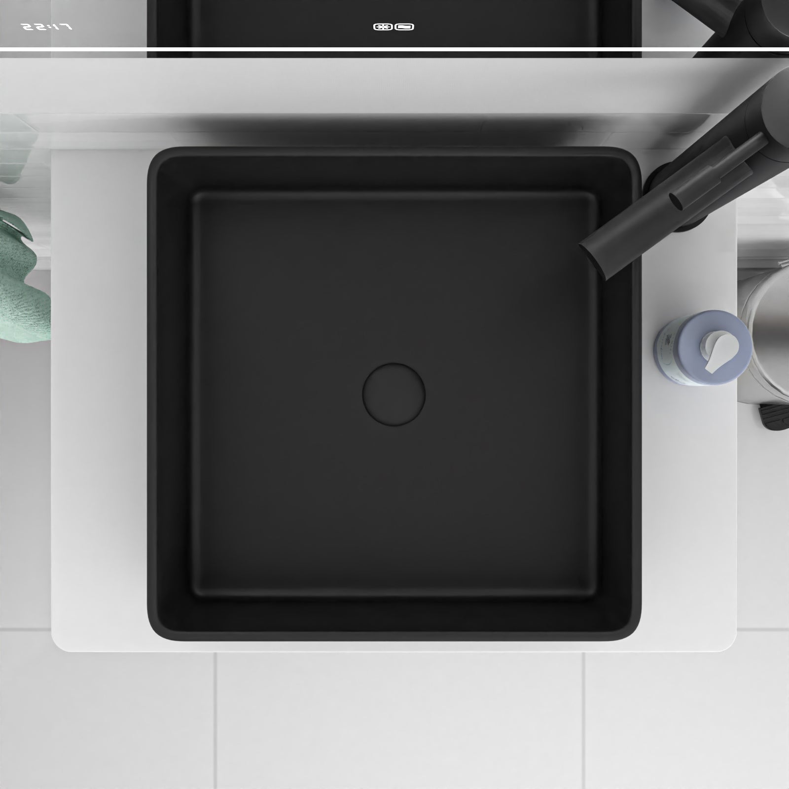 360mm Fluted Square Countertop Sink Matte Black