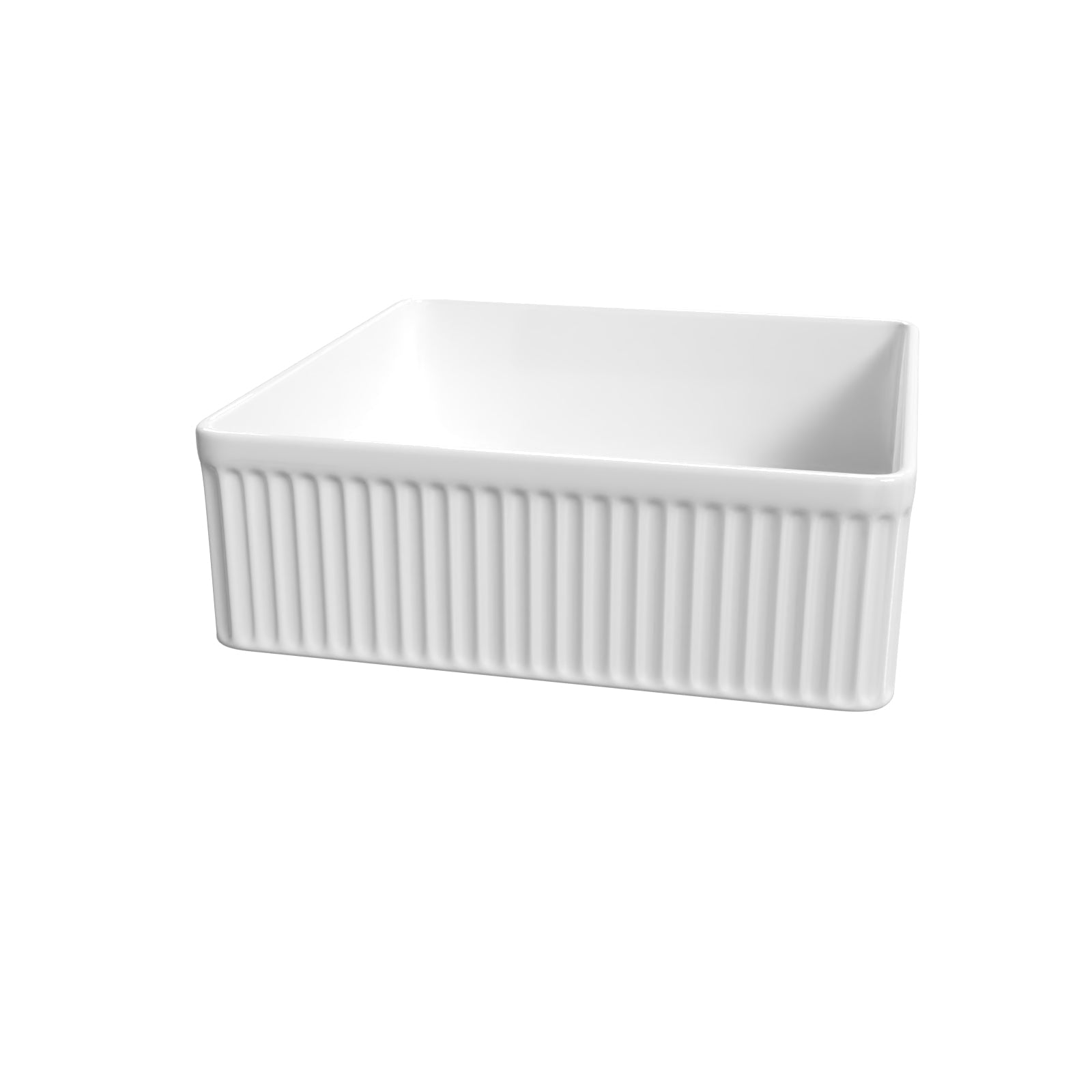 370mm Fluted Square Countertop Sink Gloss White