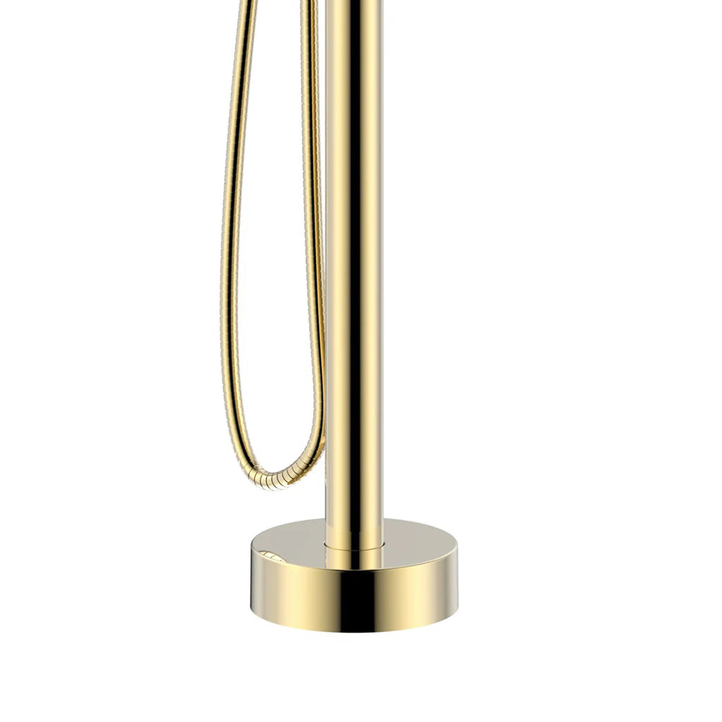 Modern Brushed Brass Freestanding Bath Shower Mixer Tap with Round Handheld Kit