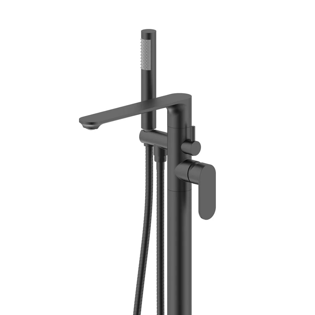 Modern Matte Black Freestanding Bath Shower Mixer Tap with Round Handheld Kit