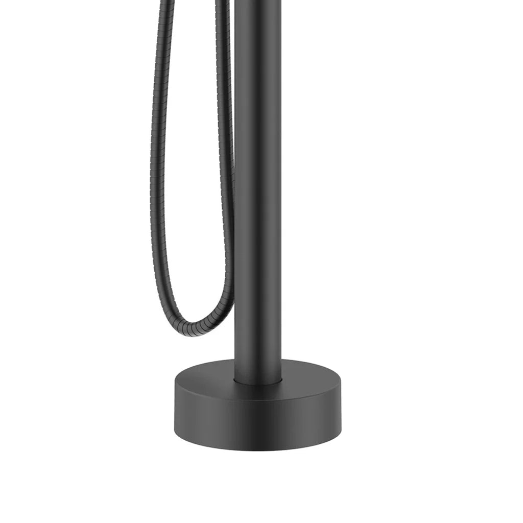 Modern Matte Black Freestanding Bath Shower Mixer Tap with Round Handheld Kit