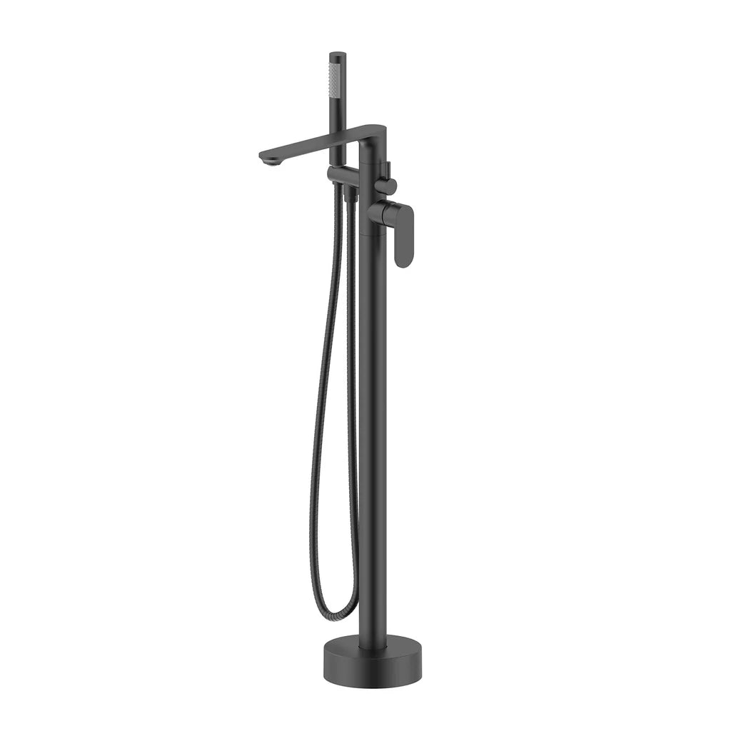 Modern Matte Black Freestanding Bath Shower Mixer Tap with Round Handheld Kit