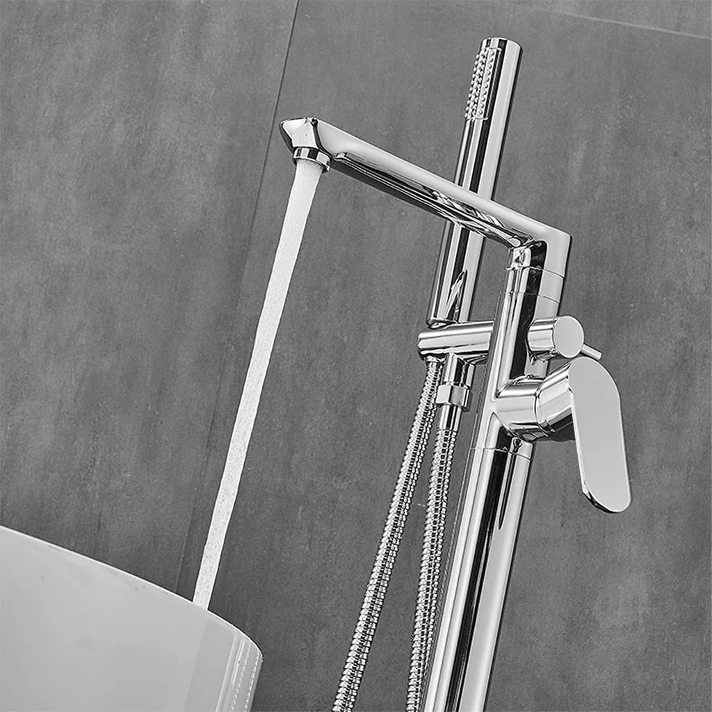 Modern Chrome Freestanding Bath Shower Mixer Tap with Round Handheld Kit