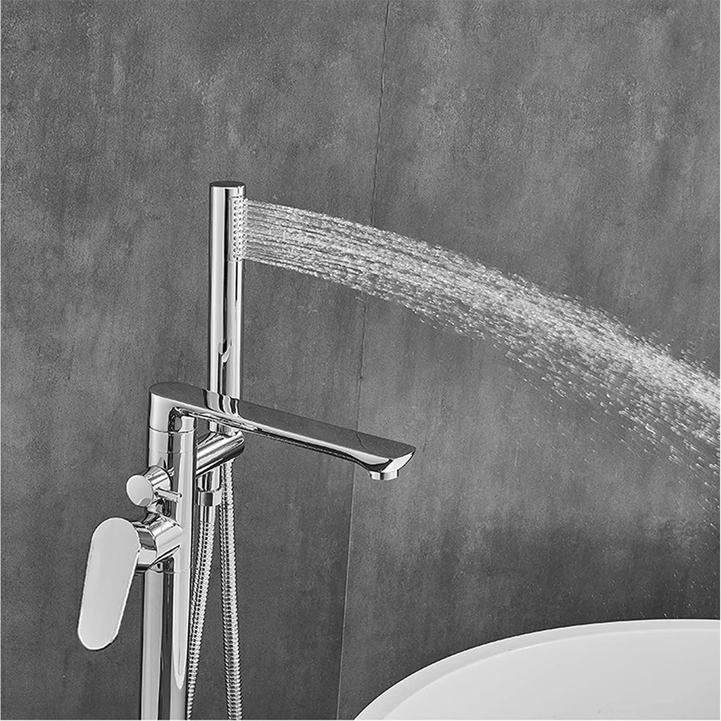 Modern Chrome Freestanding Bath Shower Mixer Tap with Round Handheld Kit