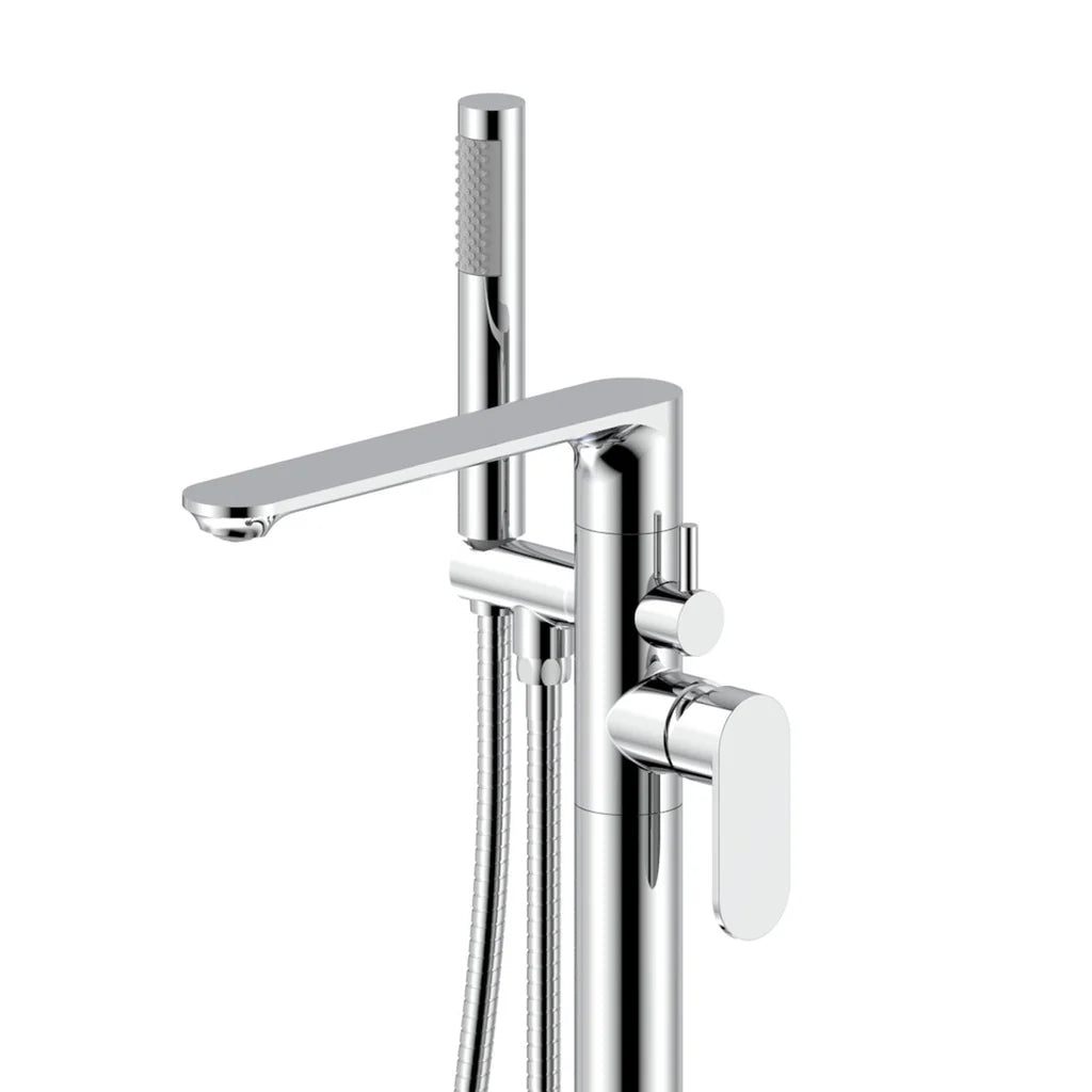 Modern Chrome Freestanding Bath Shower Mixer Tap with Round Handheld Kit