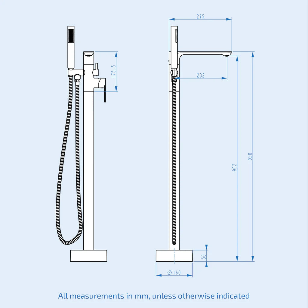 Modern Chrome Freestanding Bath Shower Mixer Tap with Round Handheld Kit