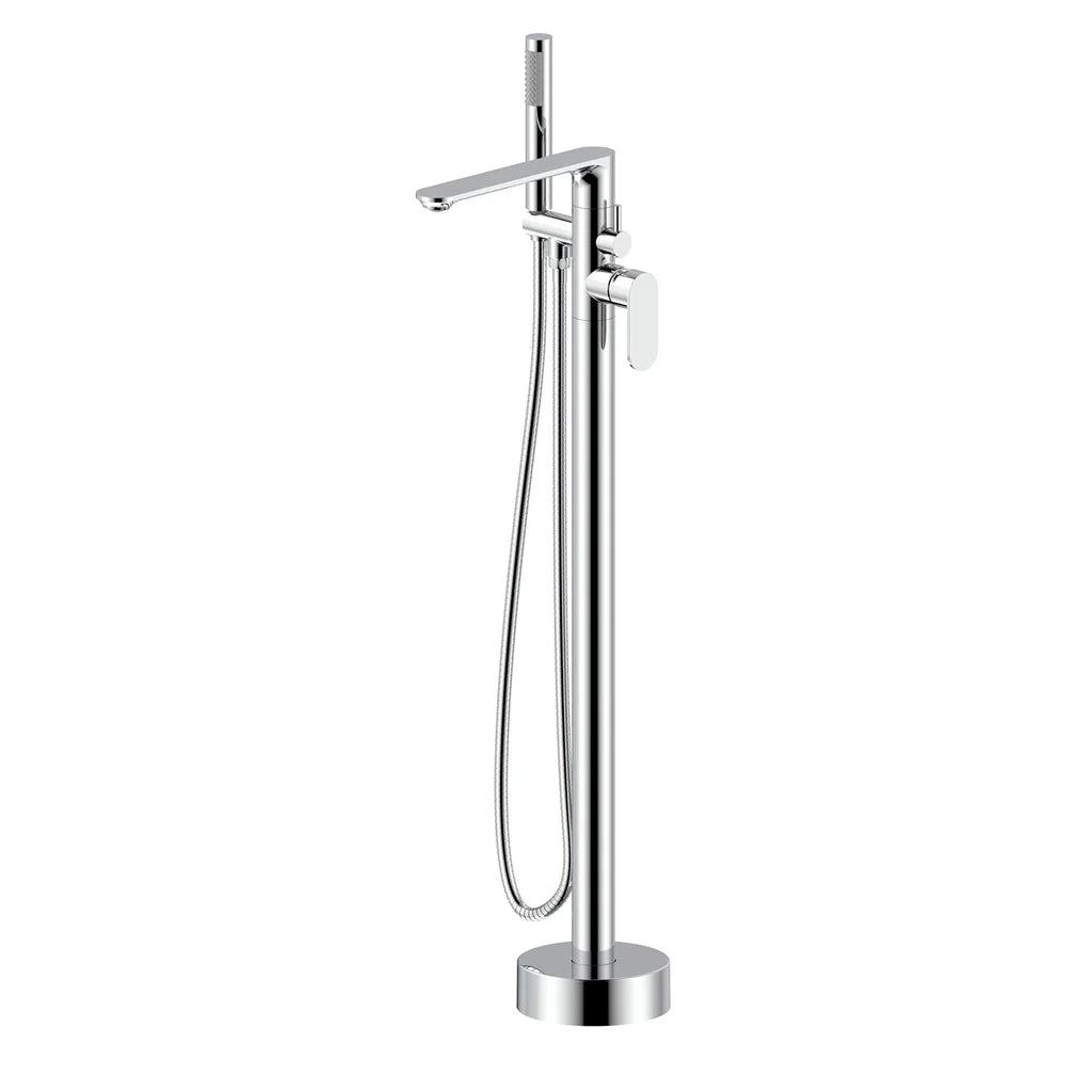 Modern Chrome Freestanding Bath Shower Mixer Tap with Round Handheld Kit