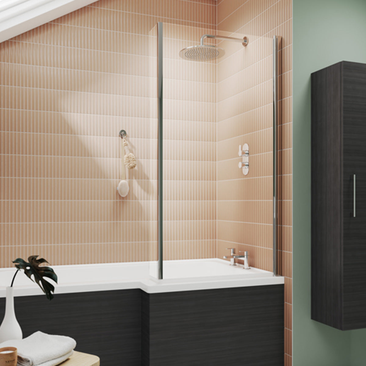 Chrome 795 mm L-Shaped Hinged Bath Screen