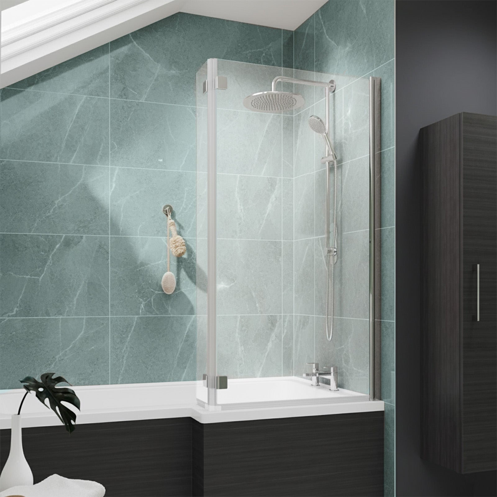 830mm Reversible 6mm Tempered Glass L-shape Bath Screen Chrome