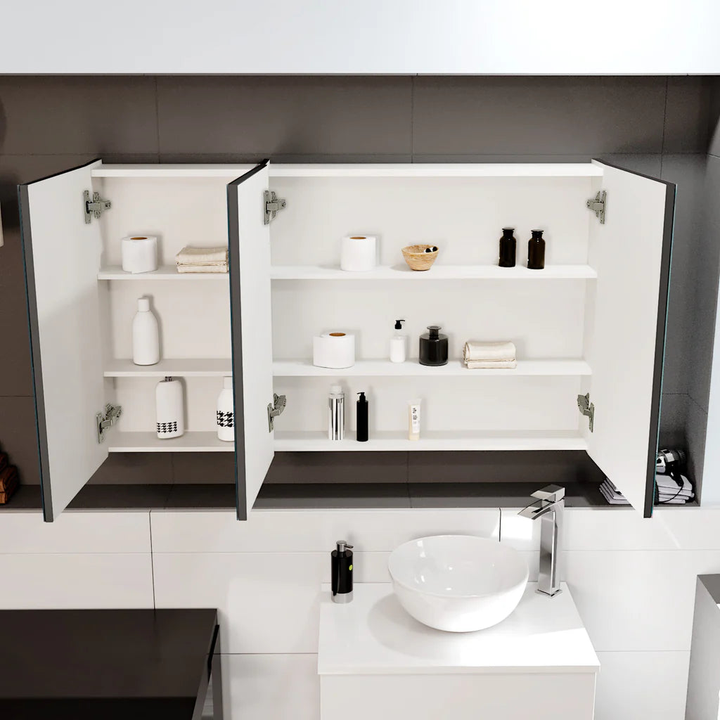 Dark Grey 1200mm Bathroom Mirror Cabinet With Shelf Storage