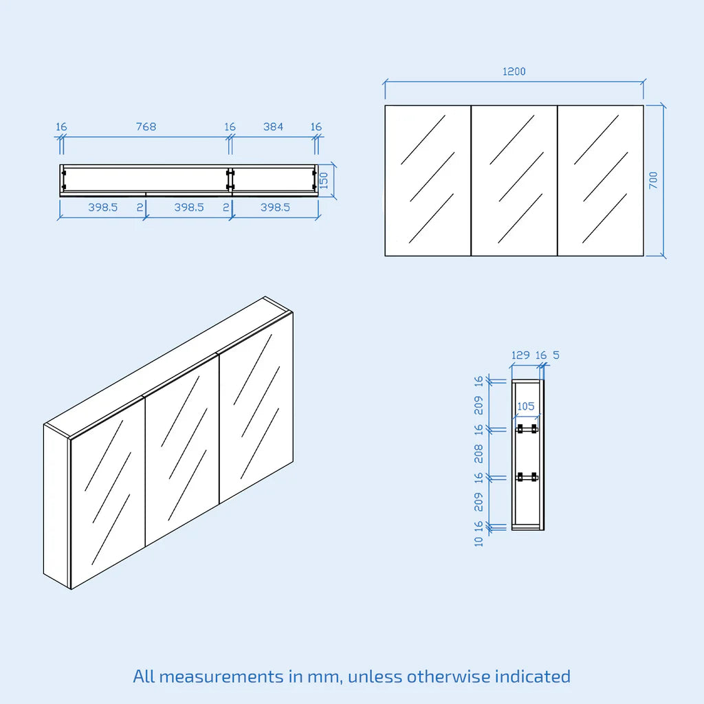 Matte Grey 1200mm Bathroom Mirror Cabinet With Shelf Storage