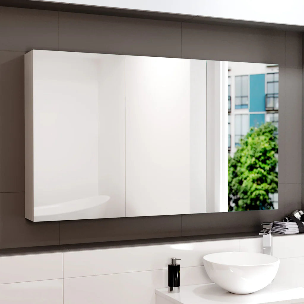 Gloss White 1200mm Bathroom Mirror Cabinet With Shelf Storage