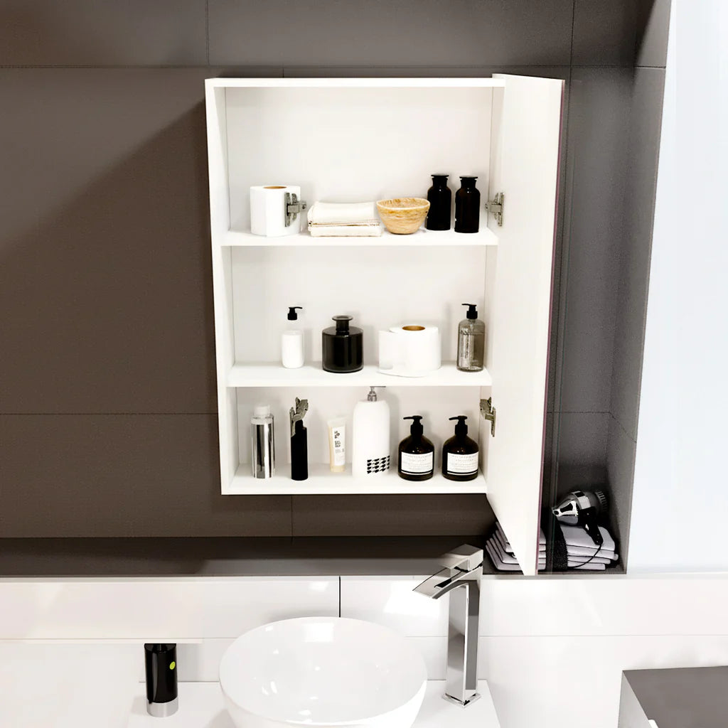 Gloss White 400mm Bathroom Mirror Cabinet With Shelf Storage