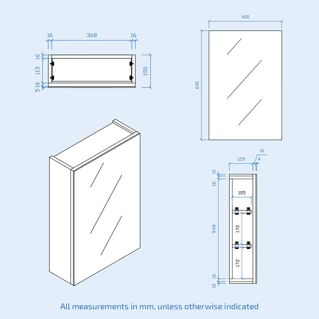 Gloss White 400mm Bathroom Mirror Cabinet With Shelf Storage