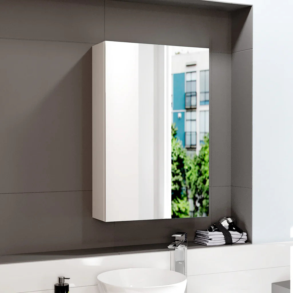 Gloss White 400mm Bathroom Mirror Cabinet With Shelf Storage