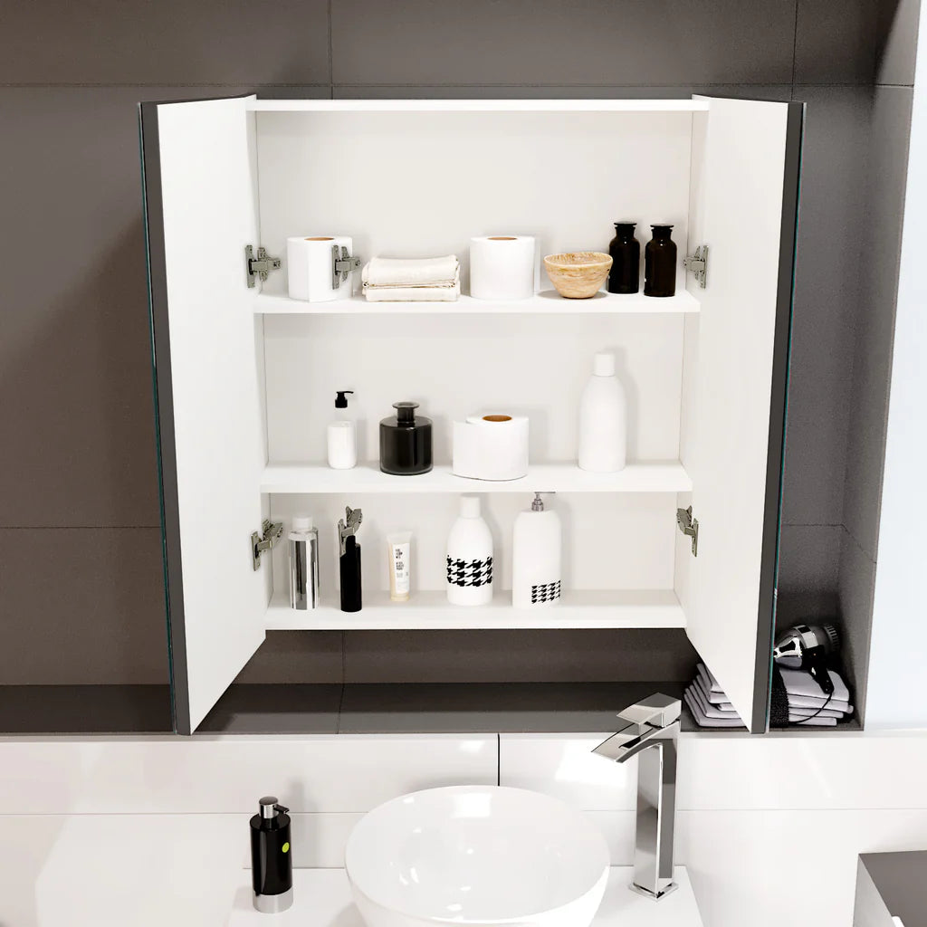 Dark Grey 600mm Bathroom Mirror Cabinet With Shelf Storage