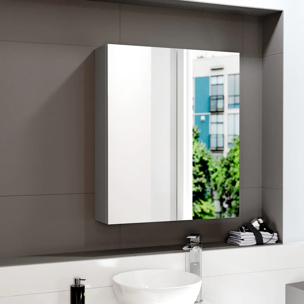 Dark Grey 600mm Bathroom Mirror Cabinet With Shelf Storage